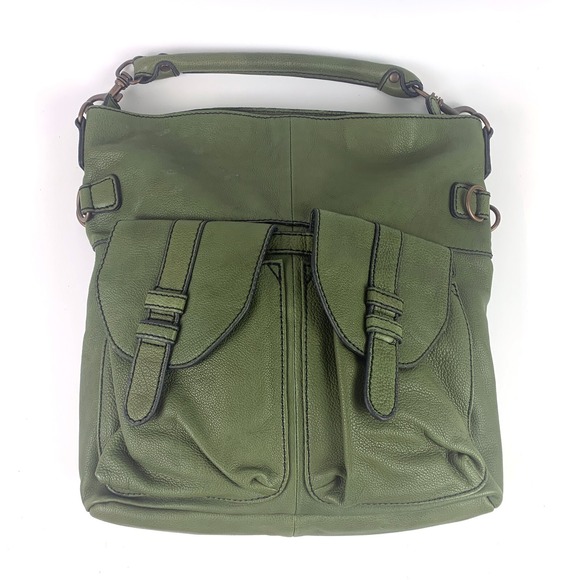 Liebeskind Berlin Green Pebbled Leather Shoulder Bag Hobo Oversize Brass Hdware - Picture 1 of 16